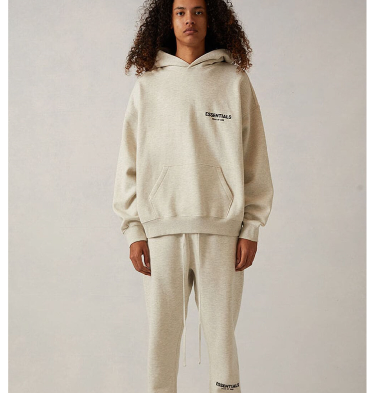 Fear Of God Essentials Front Label Back Large Logo Oversized Hoodie, Heavyweight Fleece Pullover Sweatshirt