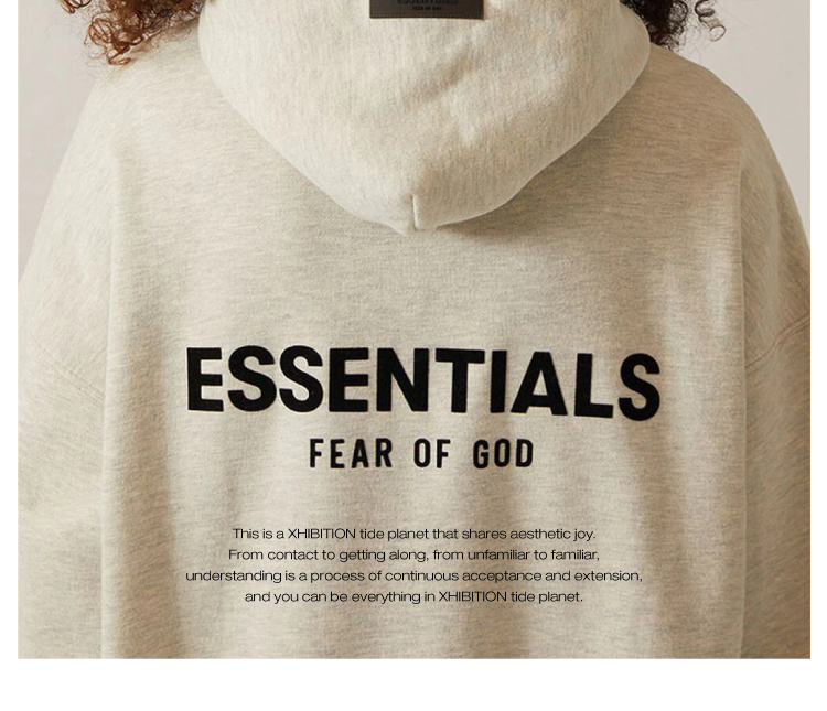 Fear Of God Essentials Front Label Back Large Logo Oversized Hoodie, Heavyweight Fleece Pullover Sweatshirt