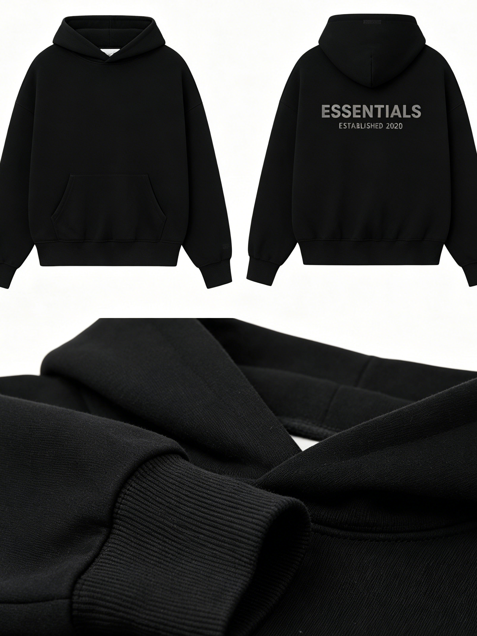 25 Model Fear Of God Essentials Back Big Logo Oversized Hoodie, Heavyweight Fleece Pullover Hooded Sweatshirt