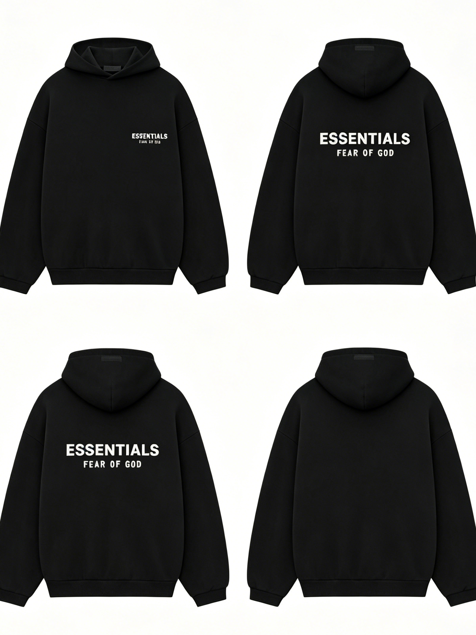 24 Model Fear Of God Essentials Double-Sided Logo Oversized Hoodie, Heavyweight Cotton Casual Pullover Hooded Sweatshirt