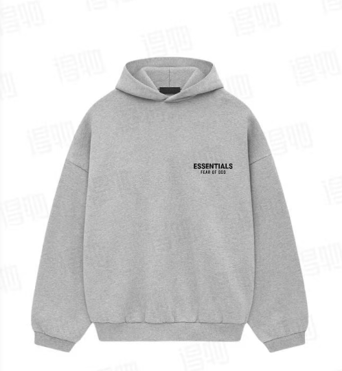 24 Model Fear Of God Essentials Double-Sided Logo Oversized Hoodie, Heavyweight Cotton Casual Pullover Hooded Sweatshirt