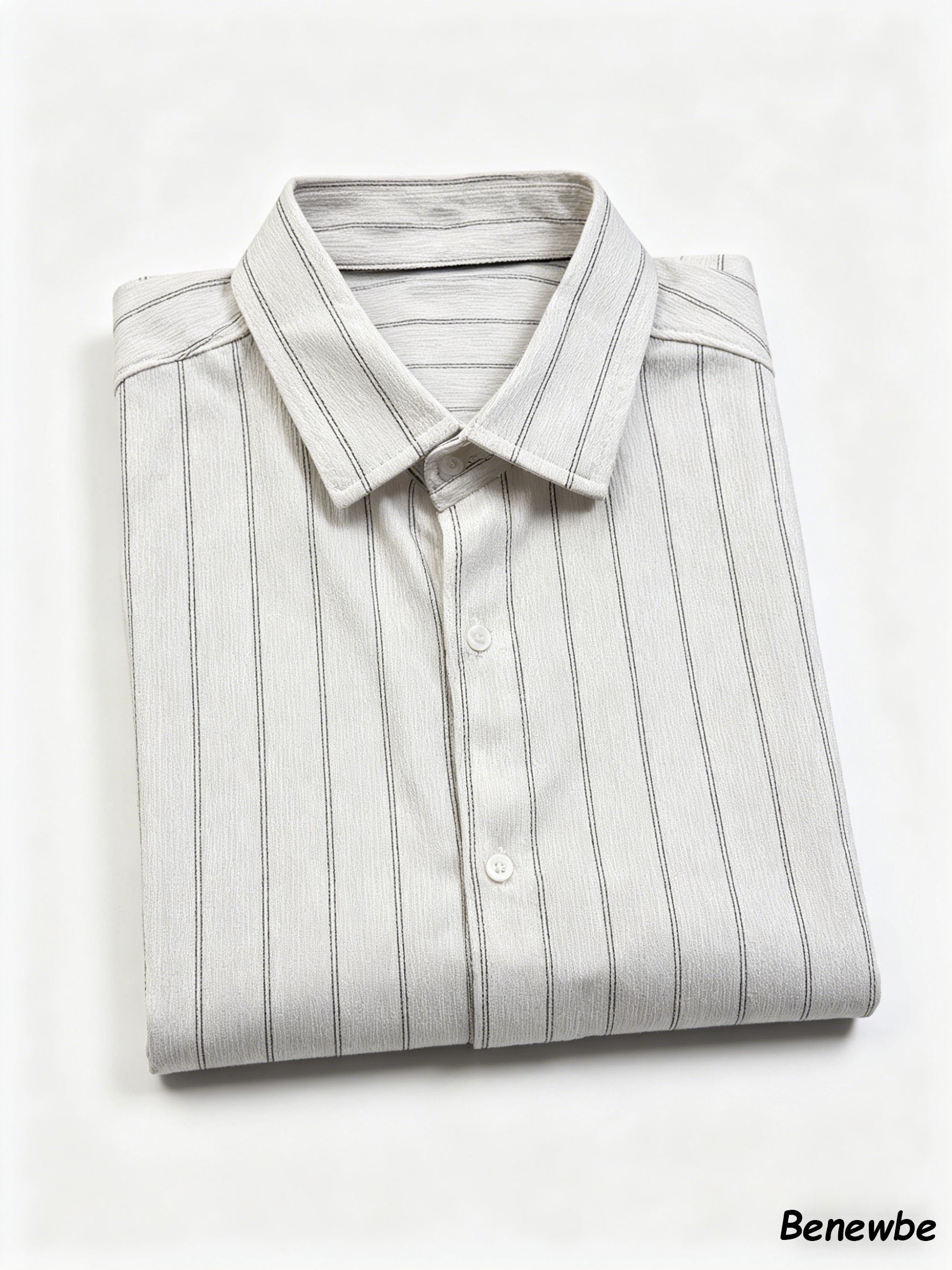 Men's Minimal Thin Vertical Stripe Short Sleeve Shirt, Casual Button‑Down Collar Top with Chest Pocket