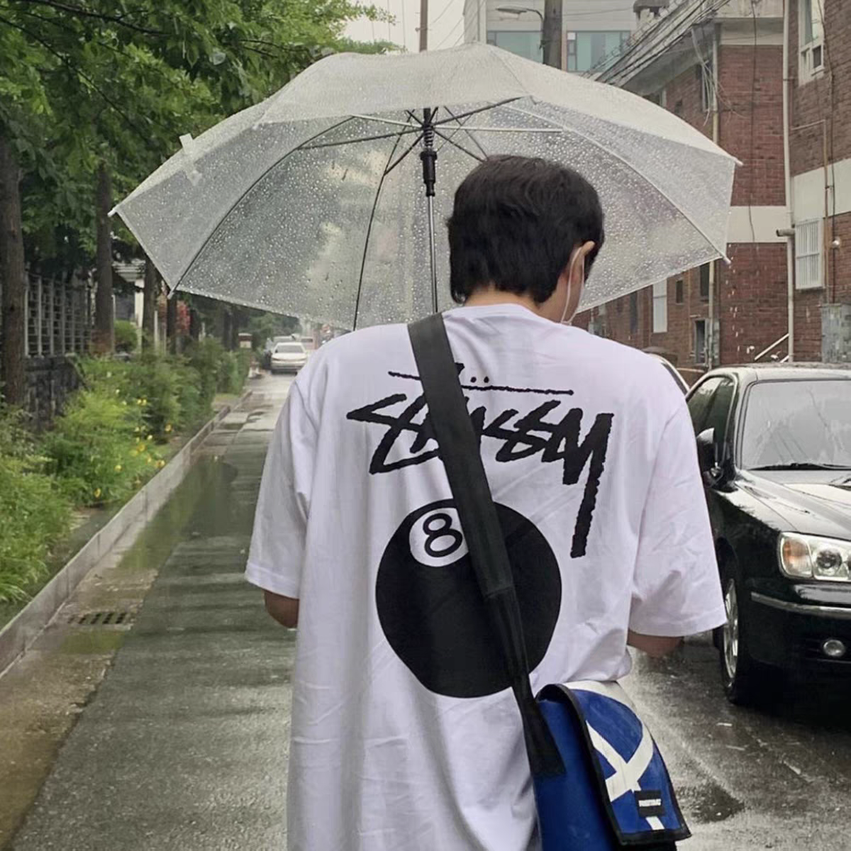 Classic Stussy Style Black 8 Ball Print T-Shirt, Pure Cotton Loose Fit Casual Skate Top
