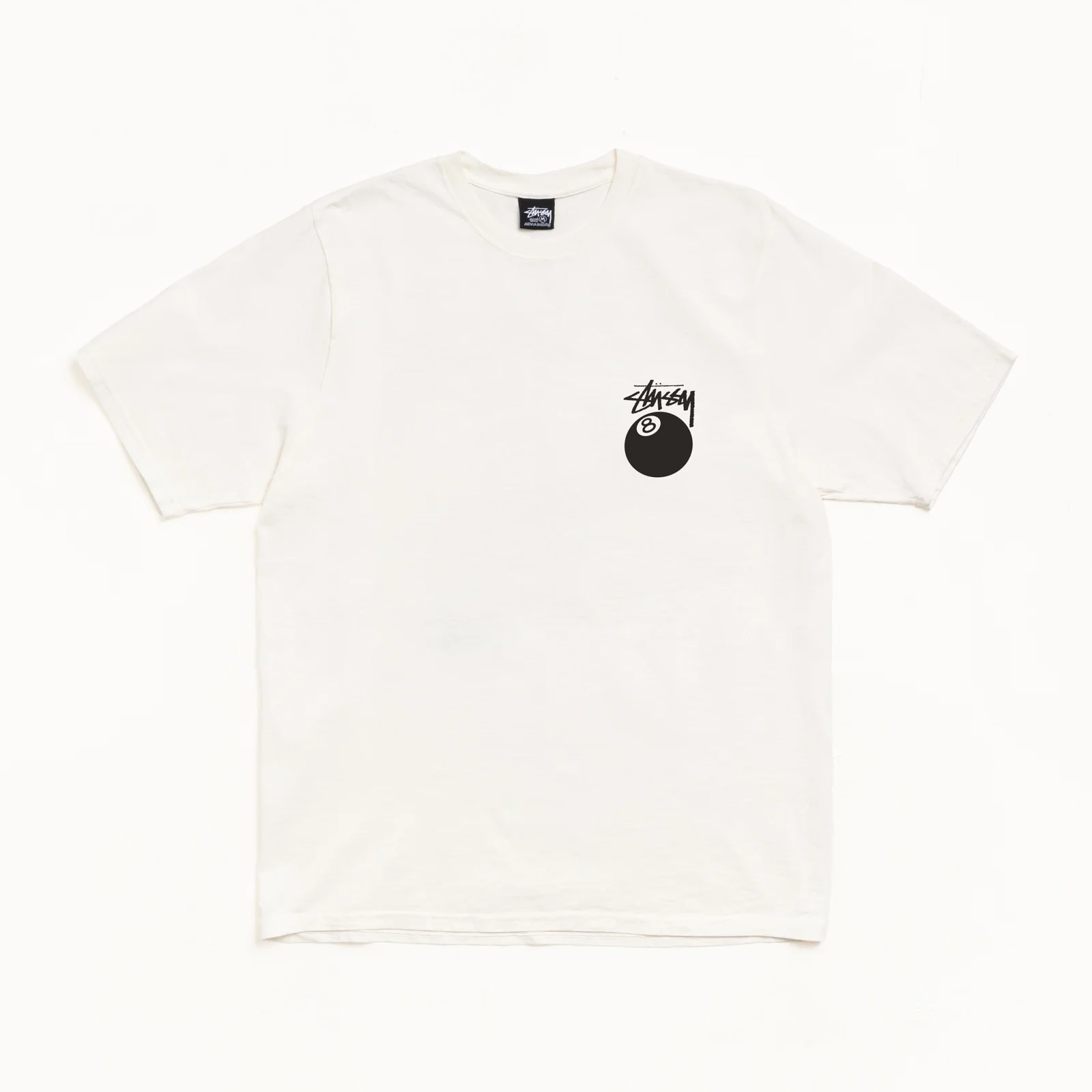 Classic Stussy Style Black 8 Ball Print T-Shirt, Pure Cotton Loose Fit Casual Skate Top