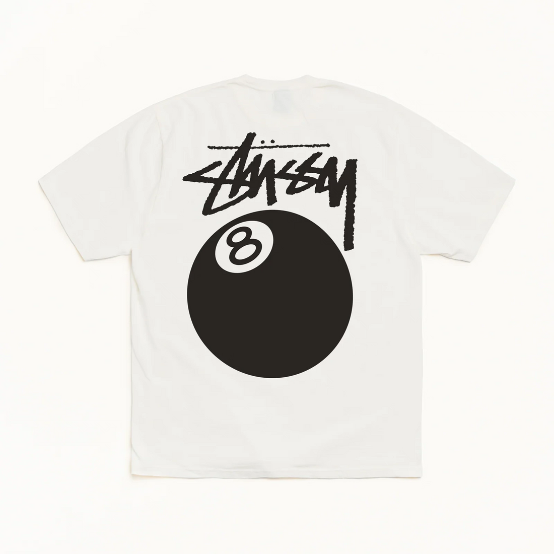 Classic Stussy Style Black 8 Ball Print T-Shirt, Pure Cotton Loose Fit Casual Skate Top