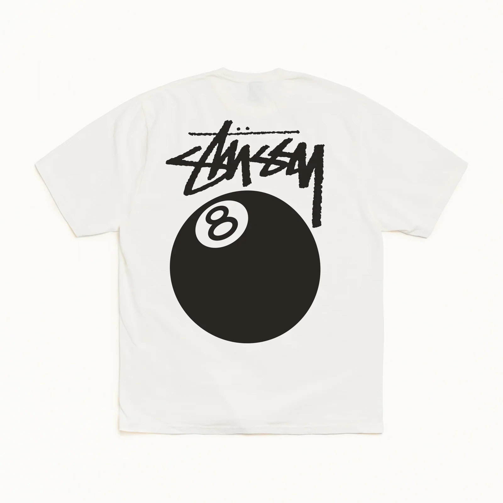 Classic Stussy Style Black 8 Ball Print T-Shirt, Pure Cotton Loose Fit Casual Skate Top