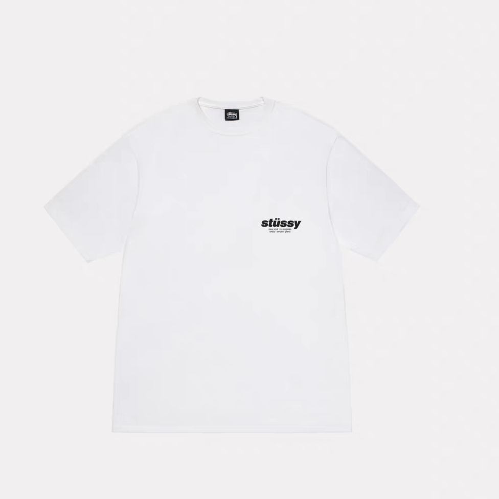 Vintage Double-Sided Stussy Logo Dice Print Short Sleeve Top, Pure Cotton Oversized Casual T‑Shirt