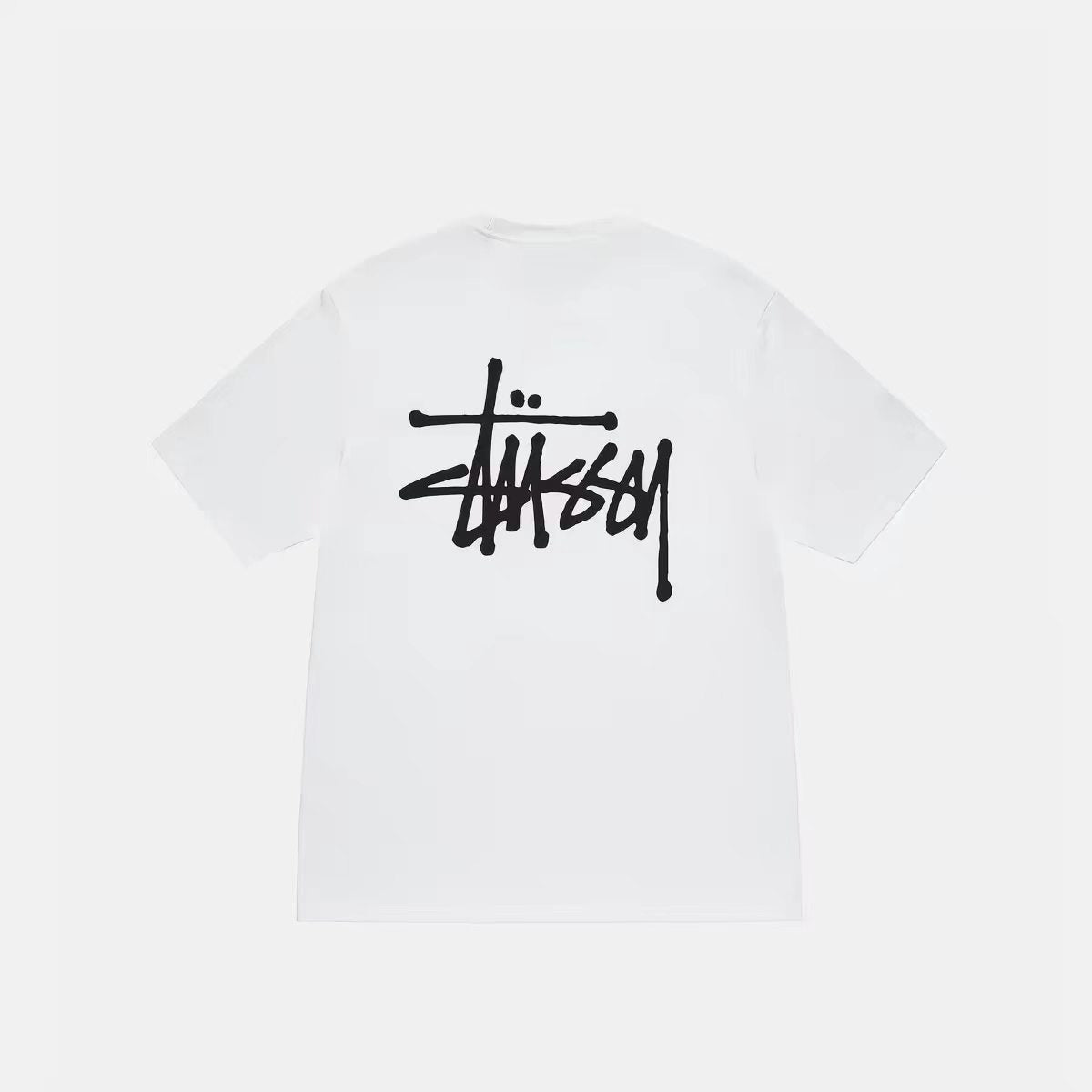 Minimal Double-Sided Signature Print Short Sleeve Top, Pure Cotton Oversized Casual Basic T‑Shirt