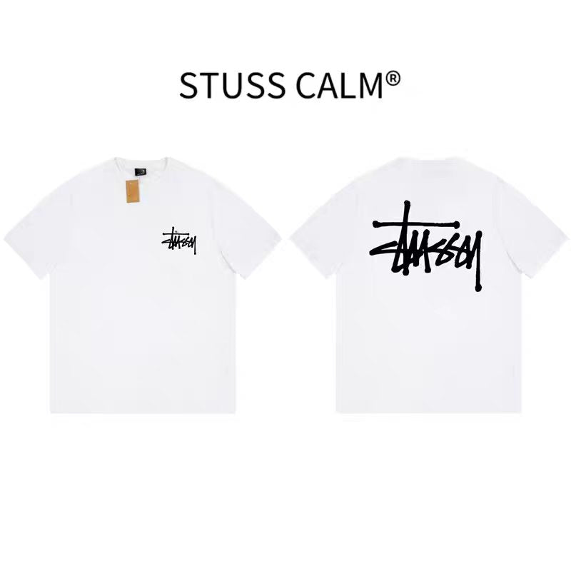 Minimal Double-Sided Signature Print Short Sleeve Top, Pure Cotton Oversized Casual Basic T‑Shirt