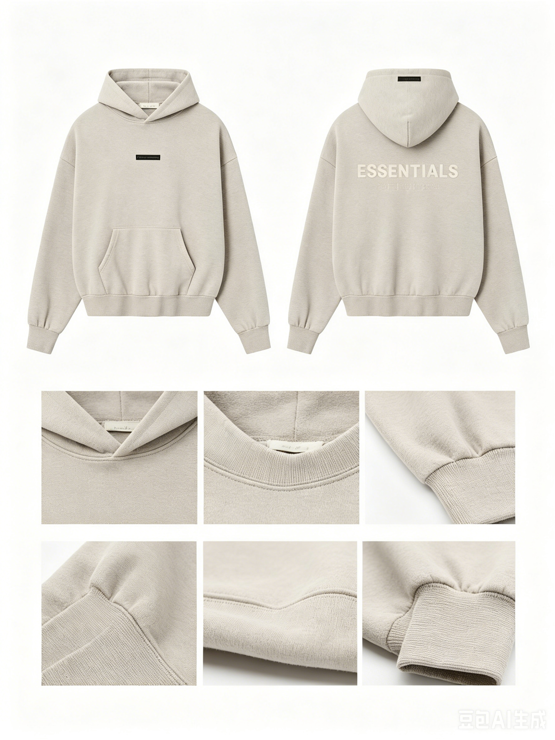 Fear Of God Essentials Front Label Back Large Logo Oversized Hoodie, Heavyweight Fleece Pullover Sweatshirt