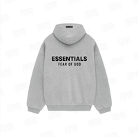 24 Model Fear Of God Essentials Double-Sided Logo Oversized Hoodie, Heavyweight Cotton Casual Pullover Hooded Sweatshirt