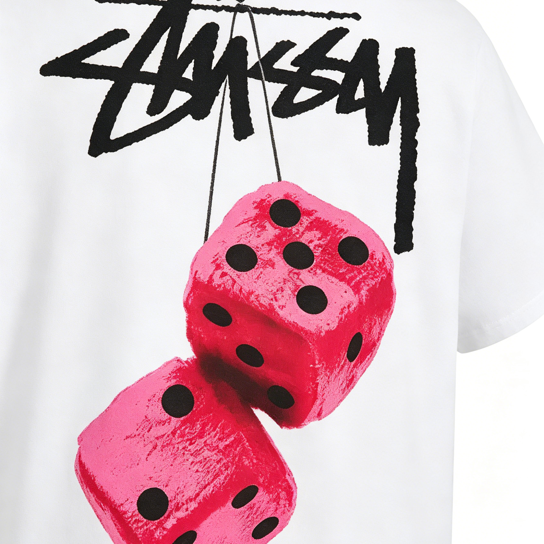 Double-Sided Graffiti Logo Plush Dice Print Short Sleeve Top, Pure Cotton Oversized Casual Crew Neck T‑Shirt