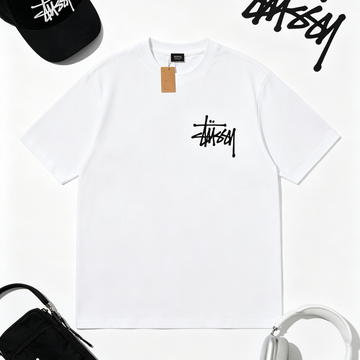 Minimal Double-Sided Signature Print Short Sleeve Top, Pure Cotton Oversized Casual Basic T‑Shirt