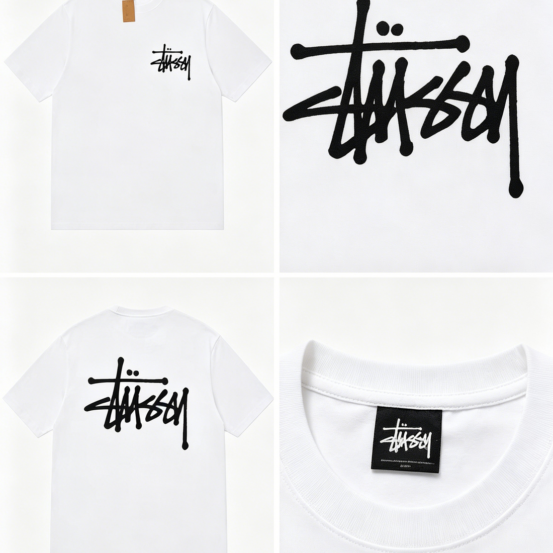 Minimal Double-Sided Signature Print Short Sleeve Top, Pure Cotton Oversized Casual Basic T‑Shirt