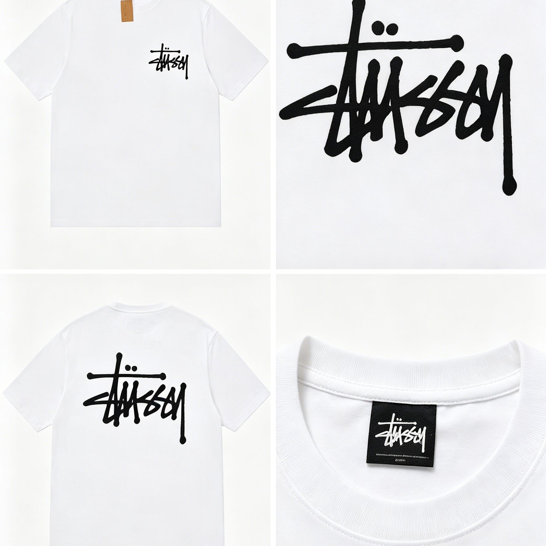 Minimal Double-Sided Signature Print Short Sleeve Top, Pure Cotton Oversized Casual Basic T‑Shirt