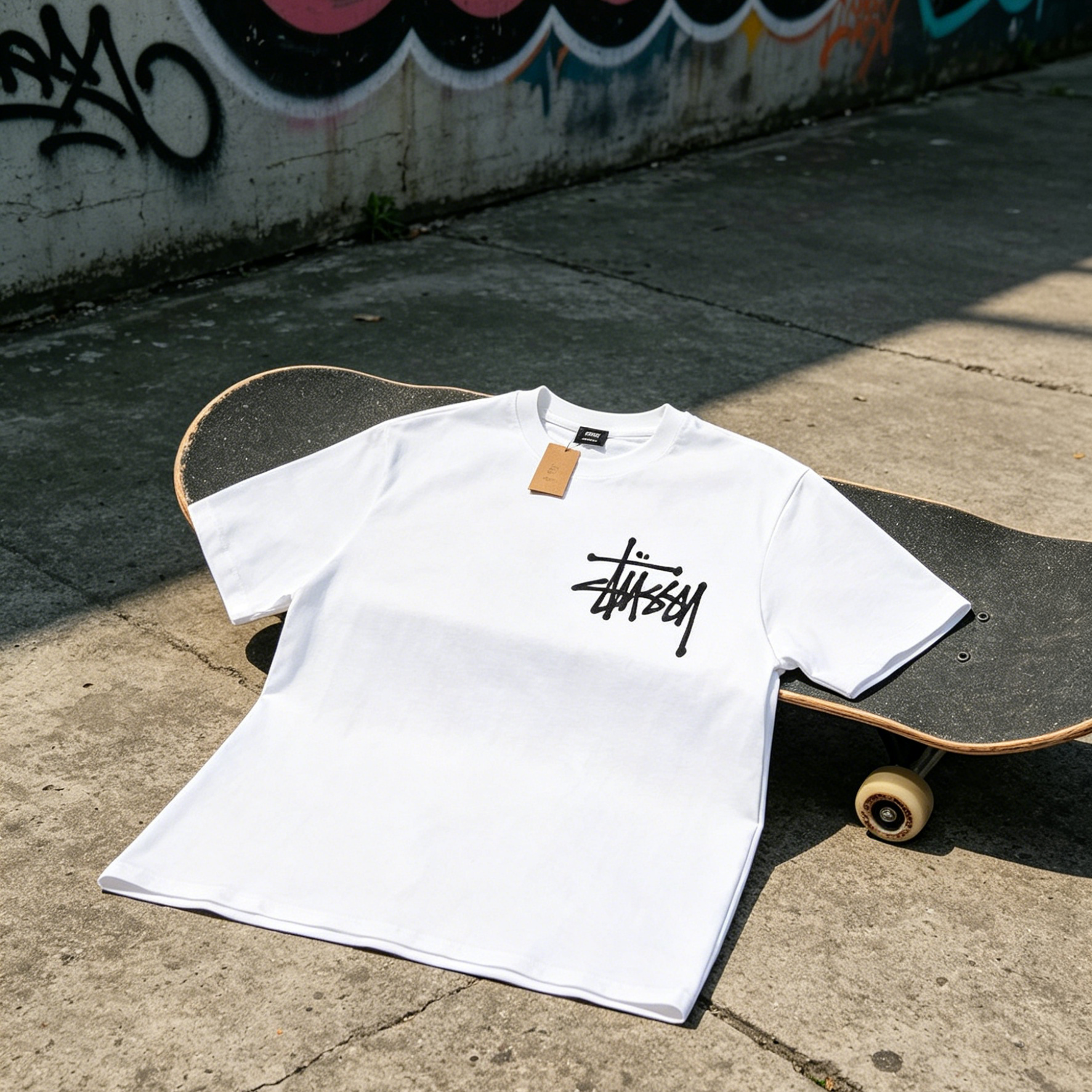 Minimal Double-Sided Signature Print Short Sleeve Top, Pure Cotton Oversized Casual Basic T‑Shirt