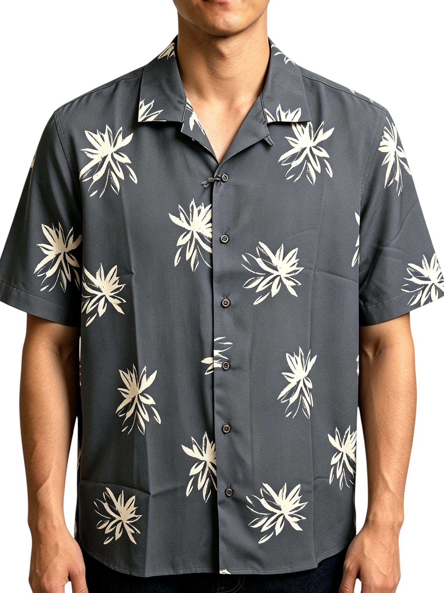 Men's Vacation-Style Hand-Drawn Floral Short Sleeve Shirt, Multi-Color Camp Collar Loose Beach Top