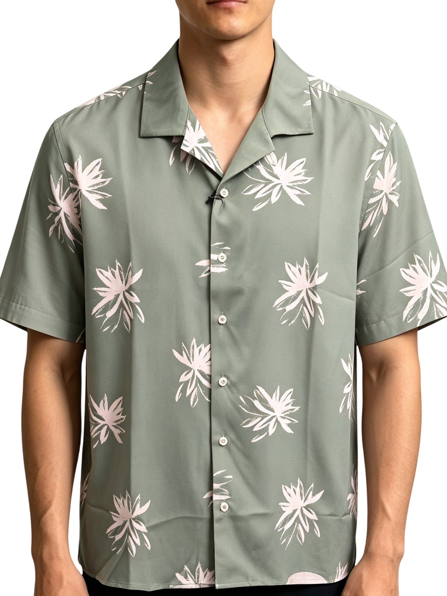 Men's Vacation-Style Hand-Drawn Floral Short Sleeve Shirt, Multi-Color Camp Collar Loose Beach Top