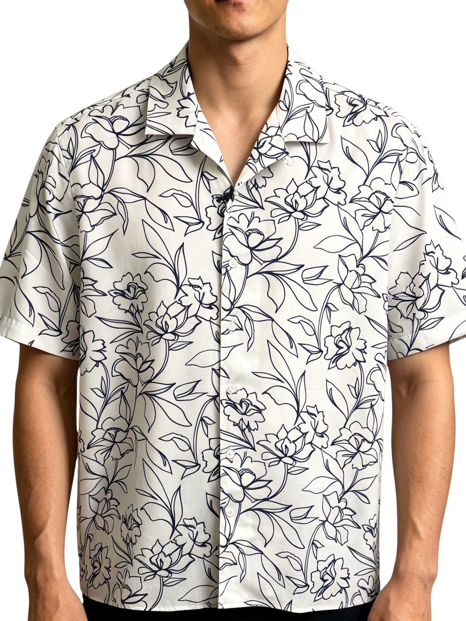 French-Inspired Sketch Flower Bouquet All-Over Print Shirt, Breathable Drapey Casual Short Sleeve Blouse For Men