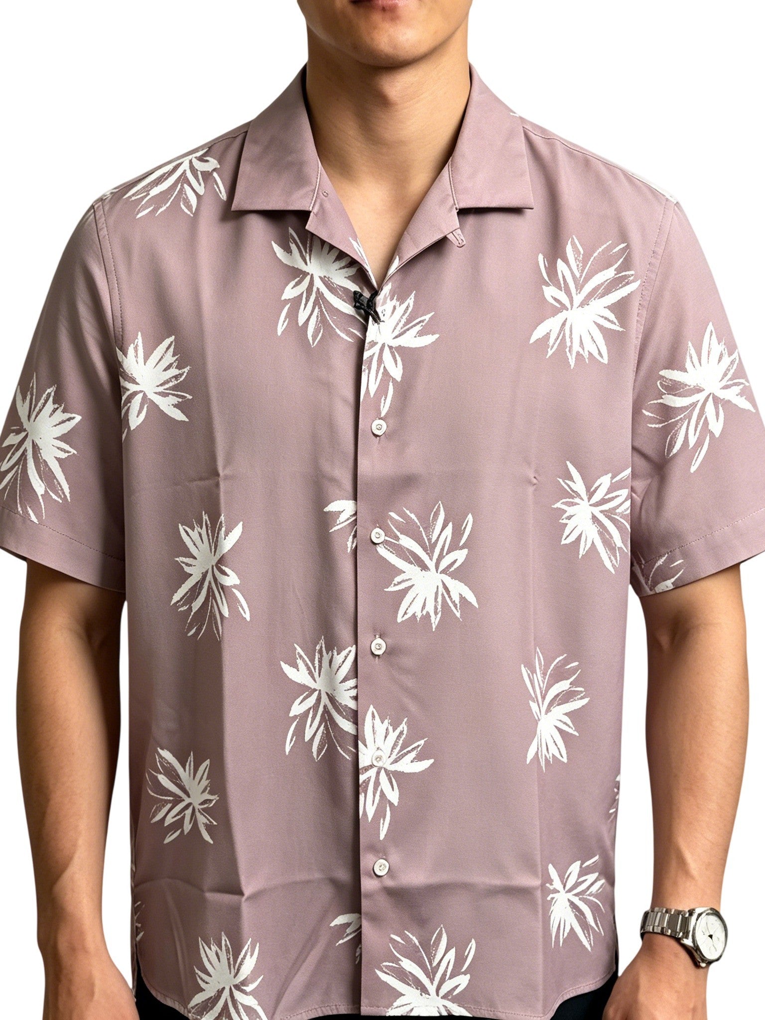 Men's Vacation-Style Hand-Drawn Floral Short Sleeve Shirt, Multi-Color Camp Collar Loose Beach Top