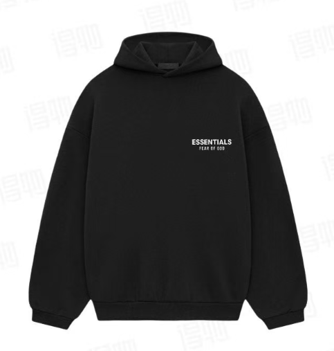 24 Model Fear Of God Essentials Double-Sided Logo Oversized Hoodie, Heavyweight Cotton Casual Pullover Hooded Sweatshirt