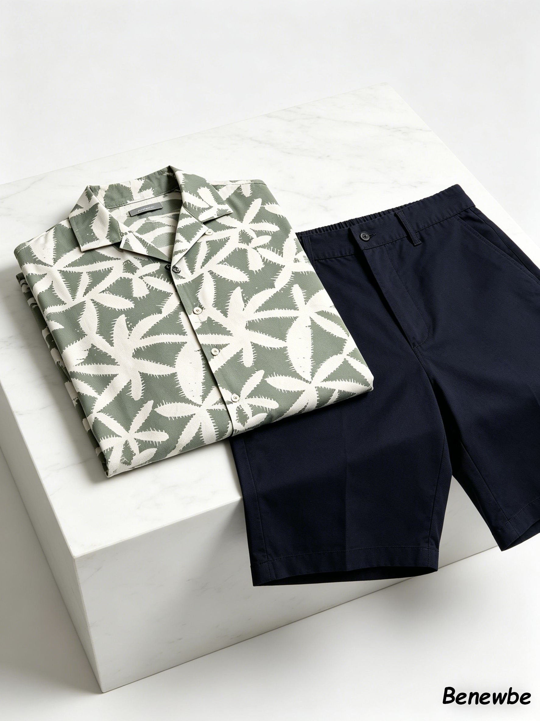 Men's Vacation-Style Jagged Palm Leaf Short Sleeve Shirt, 2-Color Camp Collar Loose Beach Top