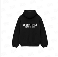 24 Model Fear Of God Essentials Double-Sided Logo Oversized Hoodie, Heavyweight Cotton Casual Pullover Hooded Sweatshirt