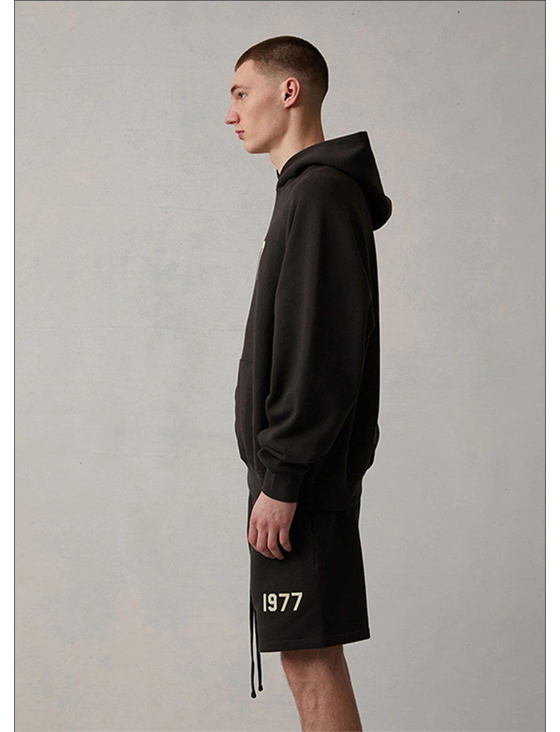 Men's 1977 Foam Print Oversized Pullover Hoodie, Heavyweight Fleece Streetwear Hooded Sweatshirt