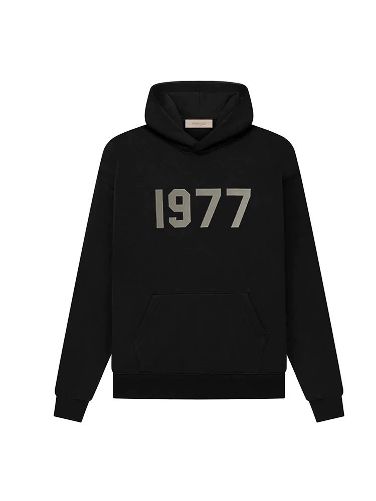 Men's 1977 Foam Print Oversized Pullover Hoodie, Heavyweight Fleece Streetwear Hooded Sweatshirt