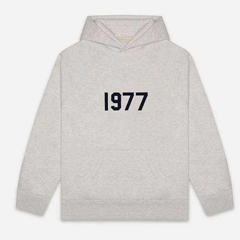 Men's 1977 Foam Print Oversized Pullover Hoodie, Heavyweight Fleece Streetwear Hooded Sweatshirt