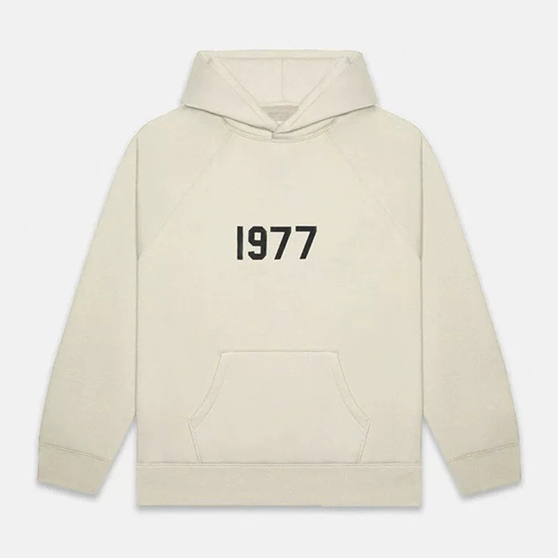 Men's 1977 Foam Print Oversized Pullover Hoodie, Heavyweight Fleece Streetwear Hooded Sweatshirt