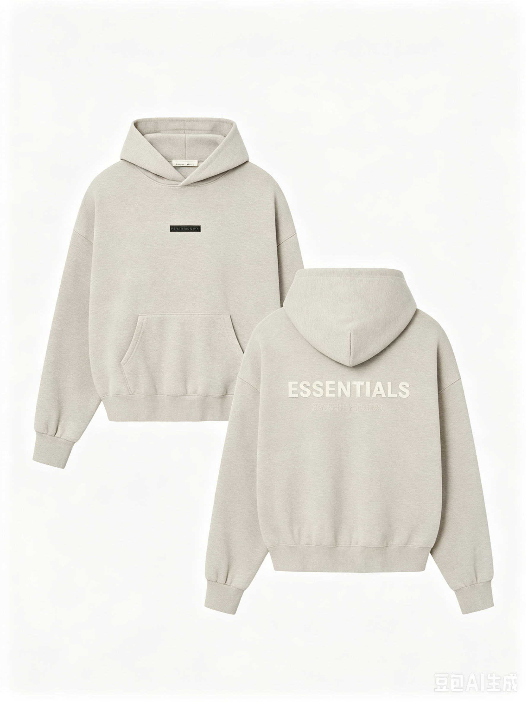 Fear Of God Essentials Front Label Back Large Logo Oversized Hoodie, Heavyweight Fleece Pullover Sweatshirt